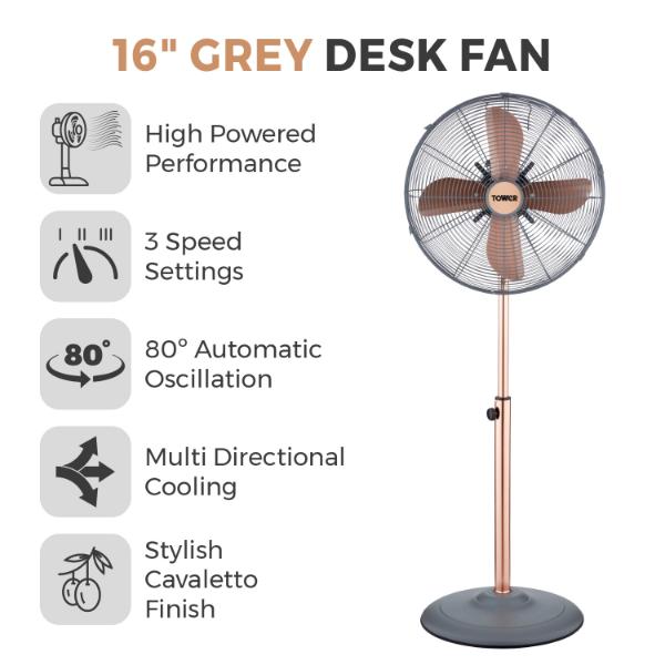 Tower Cavaletto 16" Metal Pedestal Fan Grey