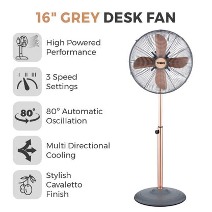 Tower Cavaletto 16" Metal Pedestal Fan Grey