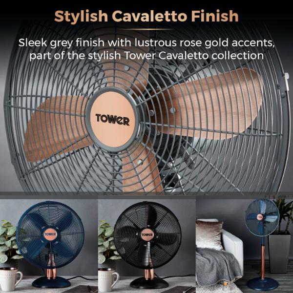 Tower Cavaletto 16" Metal Pedestal Fan Grey