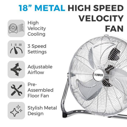 Tower 18" Velocity Floor Fan Stainless Steel