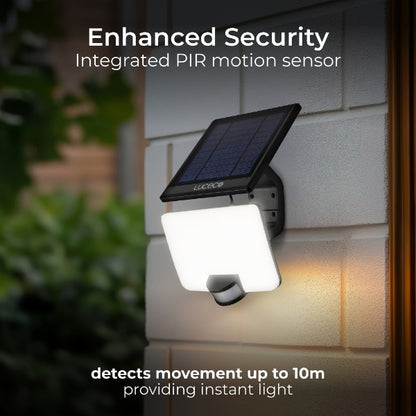 Luceco Solar Floodlight 11 Watt 1500 Lumens  With PIR And Detachable Solar Panel 4000k