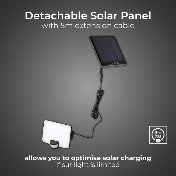 Luceco Solar Floodlight 11 Watt 1500 Lumens  With PIR And Detachable Solar Panel 4000k