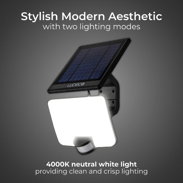 Luceco Solar Floodlight 11 Watt 1500 Lumens  With PIR And Detachable Solar Panel 4000k