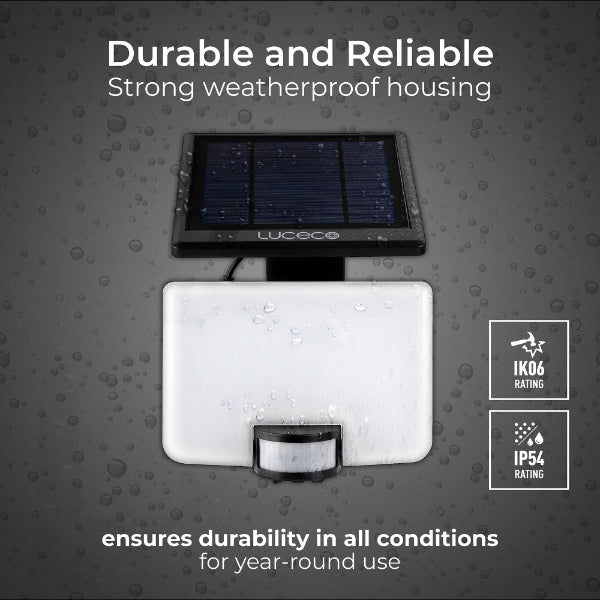 Luceco Solar Floodlight 11 Watt 1500 Lumens  With PIR And Detachable Solar Panel 4000k
