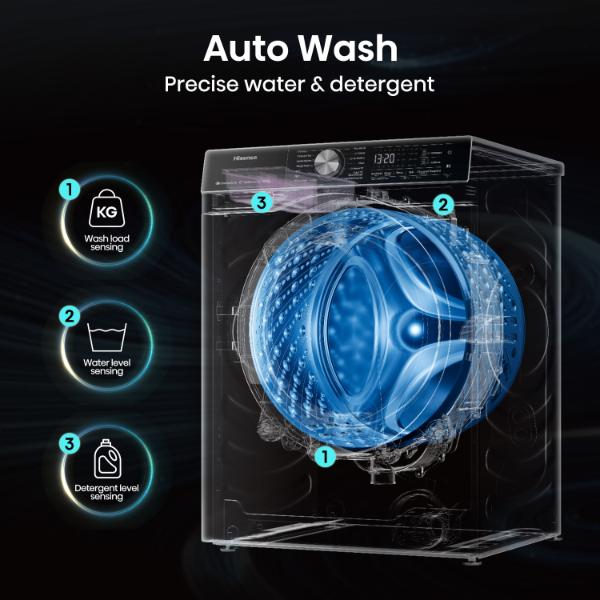 Hisense WF5S1245BB 12kg 1400 Spin Auto Dosing Washing Machine - A Rated | Black