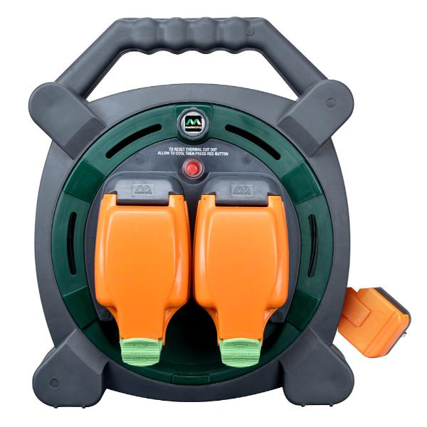 Double Socket 20M 13 Amp Performance Case Reel + Weatherproof Sockets