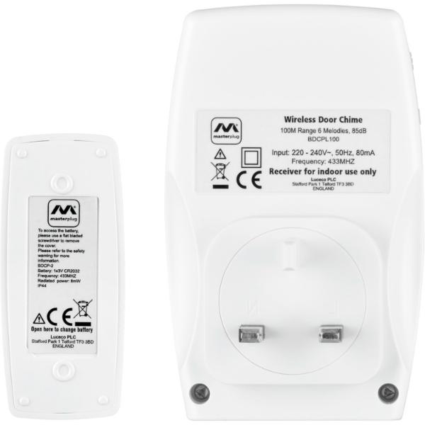 Masterplug Plug-In Door Chime with 100M Range