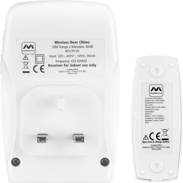 Masterplug Plug-In Door Chime with 30M Range
