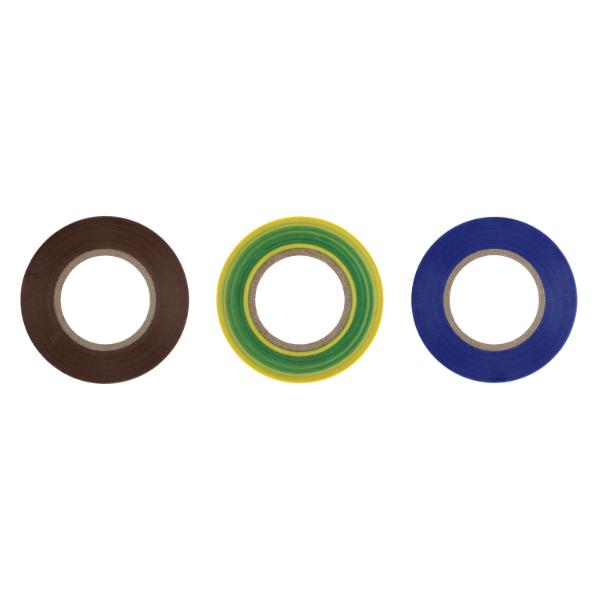 British General Mixed 3 Pack Blue Brown and Earth Insulation Tape 19mm X 20M Reel
