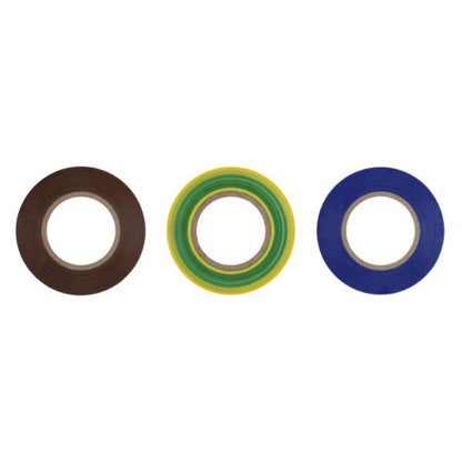 British General Mixed 3 Pack Blue Brown and Earth Insulation Tape 19mm X 20M Reel