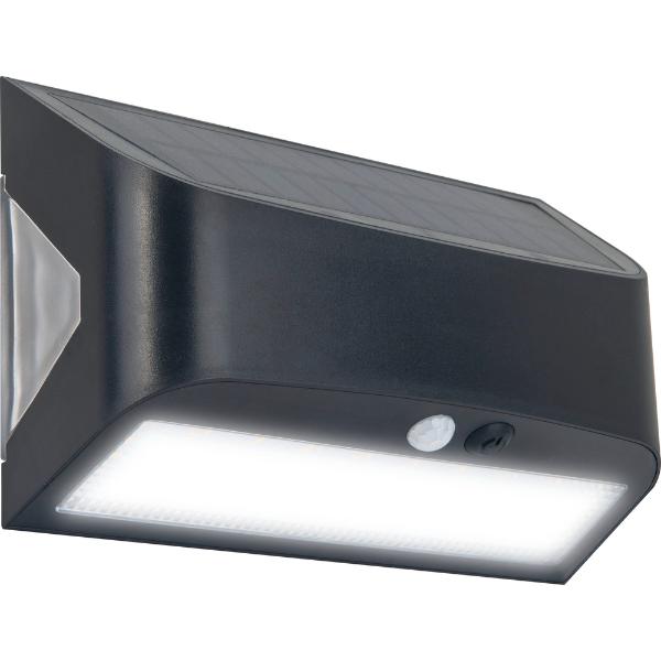 Luceco Prysm Solar Wall Light USB &amp; PIR Sensor, IP54, 6W, 600lm, Black