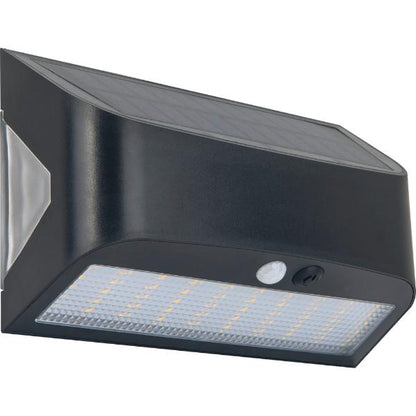 Luceco Prysm Solar Wall Light USB &amp; PIR Sensor, IP54, 6W, 600lm, Black