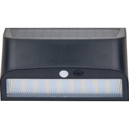 Luceco Prysm Solar Wall Light USB &amp; PIR Sensor, IP54, 6W, 600lm, Black