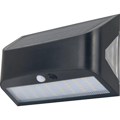 Luceco Prysm Solar Wall Light USB &amp; PIR Sensor, IP54, 6W, 600lm, Black