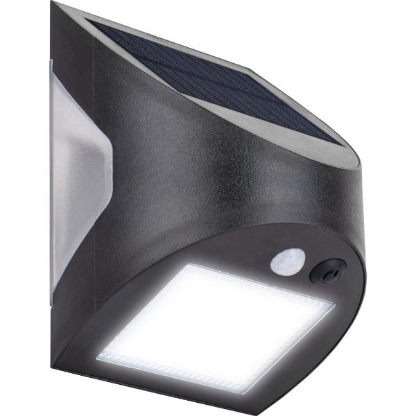 Luceco Prysm Solar Wall Light USB &amp; PIR Sensor, IP54, 3W, 300lm, Black