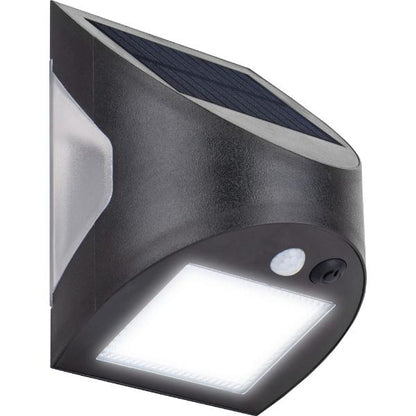 Luceco Prysm Solar Wall Light USB &amp; PIR Sensor, IP54, 3W, 300lm, Black