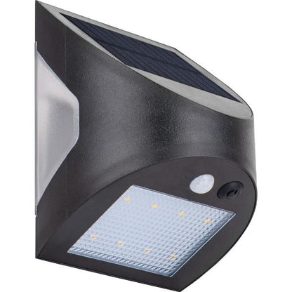 Luceco Prysm Solar Wall Light USB &amp; PIR Sensor, IP54, 3W, 300lm, Black