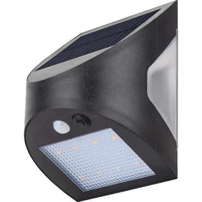 Luceco Prysm Solar Wall Light USB &amp; PIR Sensor, IP54, 3W, 300lm, Black