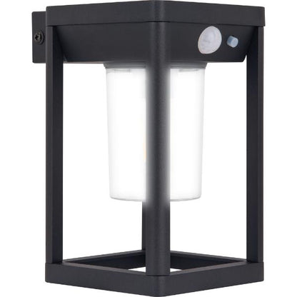 Luceco Filament Solar Wall Light Lantern &amp; PIR, IP54 220lm 3000K Black