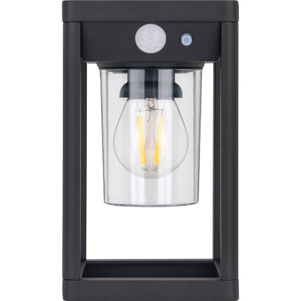 Luceco Filament Solar Wall Light Lantern &amp; PIR, IP54 220lm 3000K Black