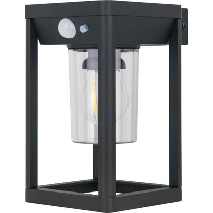 Luceco Filament Solar Wall Light Lantern &amp; PIR, IP54 220lm 3000K Black