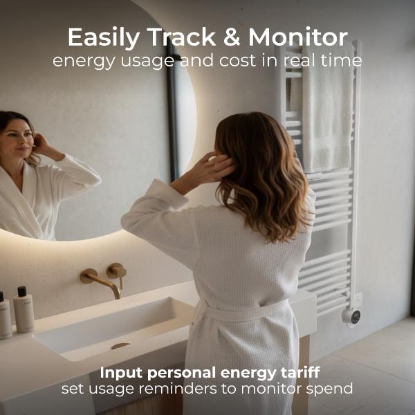 Masterplug SmartEnergy Monitoring Towel Rail 1000W 1250x500mm White