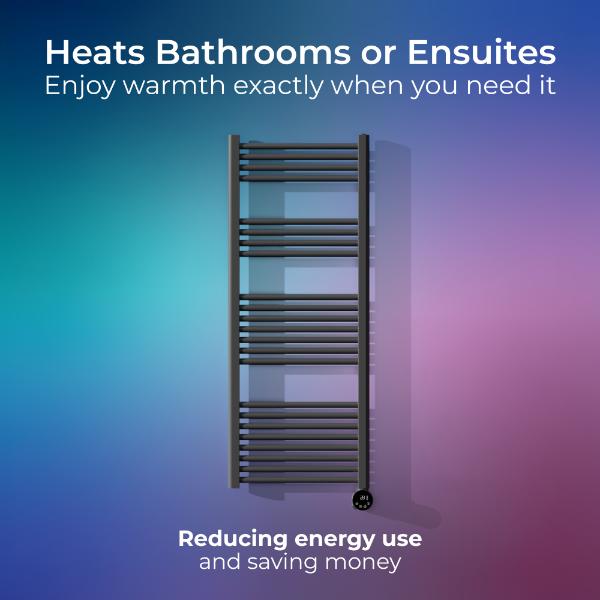 Masterplug SmartEnergy Monitoring Towel Rail 1000W 1250x500mm Anthracite Grey