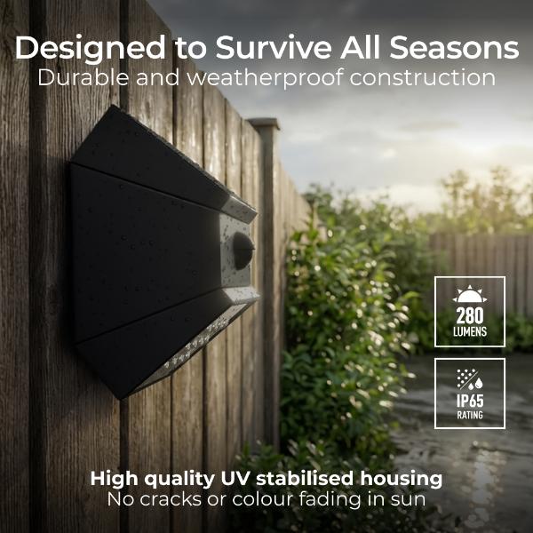 Luceco Rubix Solar Wall Light USB-C Port, PIR &amp; CCT, Adjustable, Black