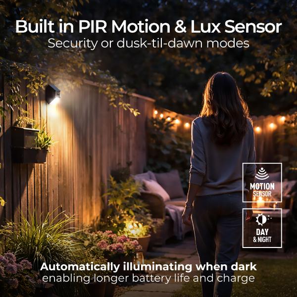 Luceco Rubix Solar Wall Light USB-C Port, PIR &amp; CCT, Adjustable, Black