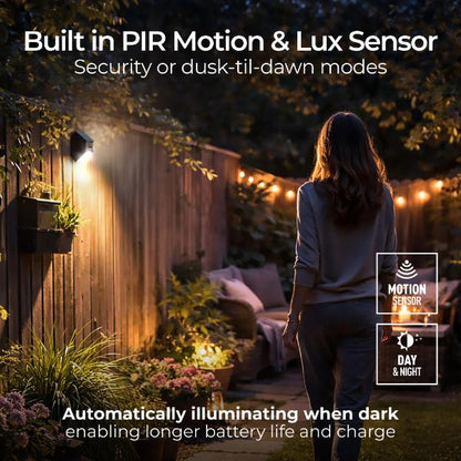 Luceco Rubix Solar Wall Light USB-C Port, PIR &amp; CCT, Adjustable, Black