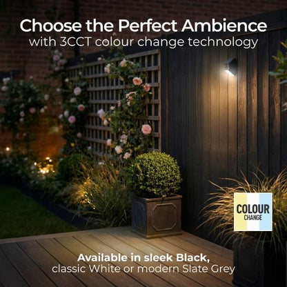 Luceco Rubix Solar Wall Light USB-C Port, PIR &amp; CCT, Adjustable, Black