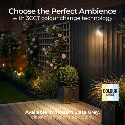 Luceco Rubix Solar Wall Light USB-C Port, PIR &amp; CCT, Adjustable, Grey
