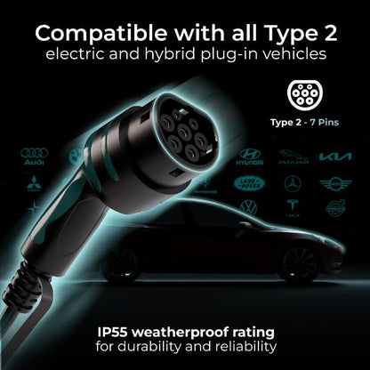 Masterplug Socketed Type 2 Smart EV Wall Charger, Mode 3, Black, 7.4kW