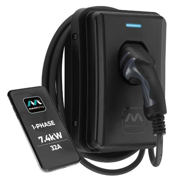 Masterplug Tethered 5m Type 2 Smart EV Wall Charger Mode 3 Black 7.4kW
