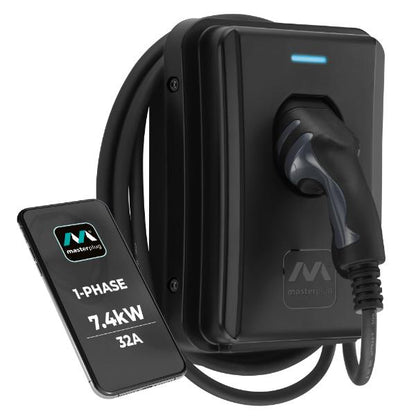 Masterplug Tethered 5m Type 2 Smart EV Wall Charger Mode 3 Black 7.4kW
