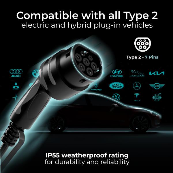 Masterplug Tethered 5m Type 2 Smart EV Wall Charger Mode 3 Black 7.4kW
