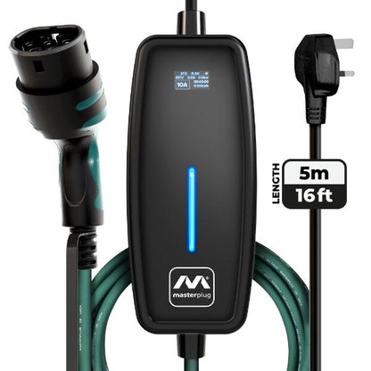 Masterplug EV Charging Cable, Mode 2, 5m, 3 Pin UK Plug to Type 2