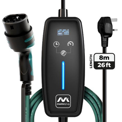 Masterplug EV Charging Cable, Mode 2, 8m, 3 Pin UK Plug to Type 2