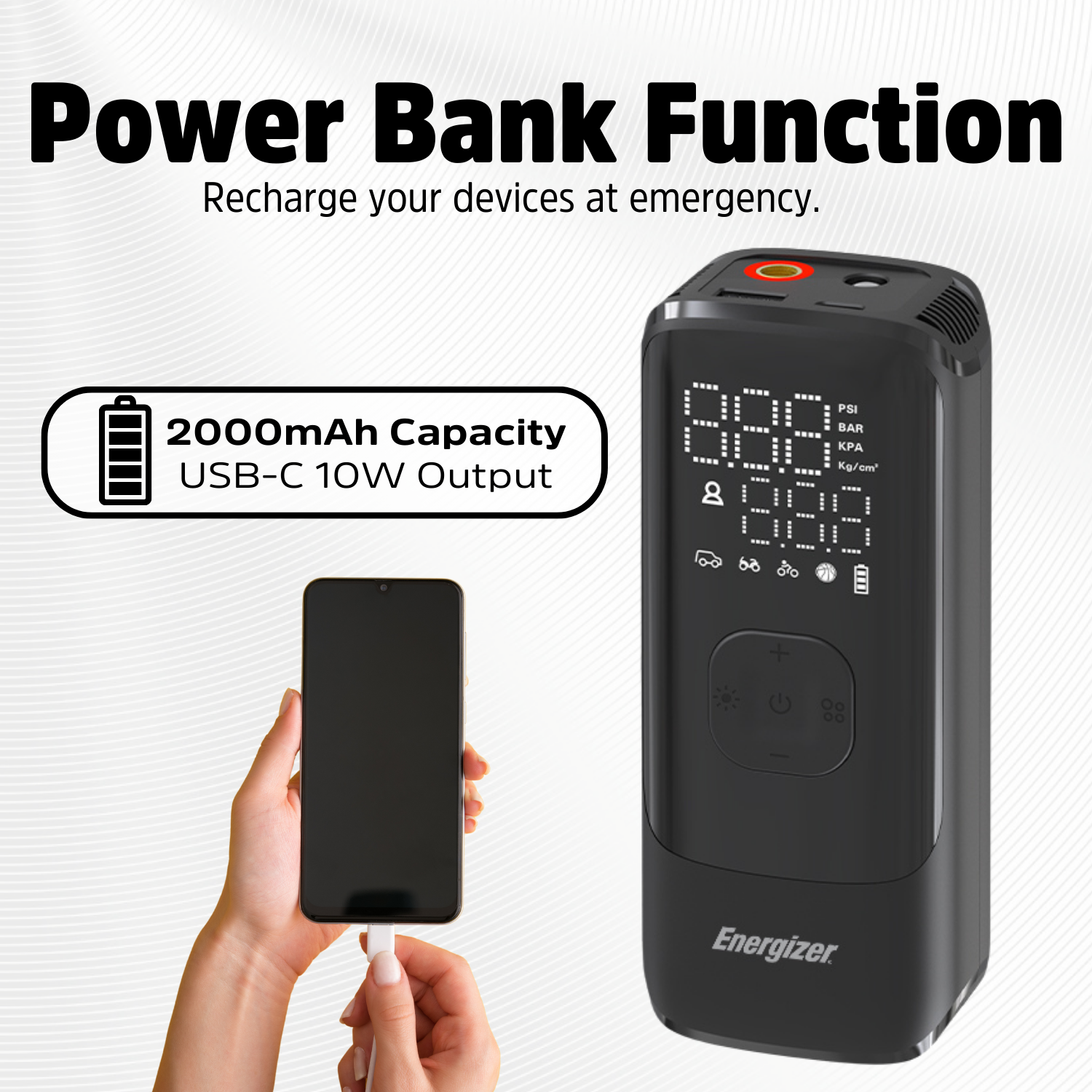 Energizer 4000MAH Portable Air Compressor &amp; Power Bank (Black)
