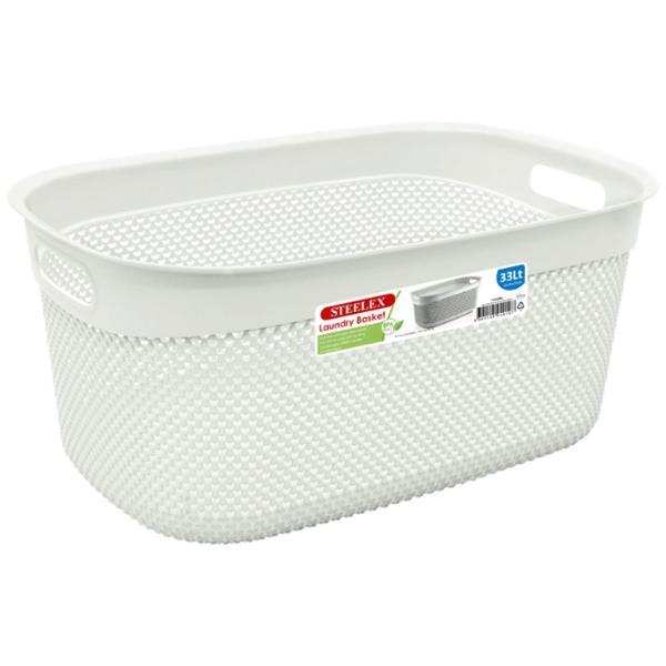Cream Oblong Laundry Basket 55cm/33Lt Steelex