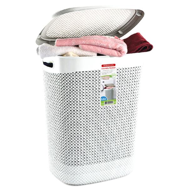 Cream Laundry Basket W/Lid 52Lt Steelex