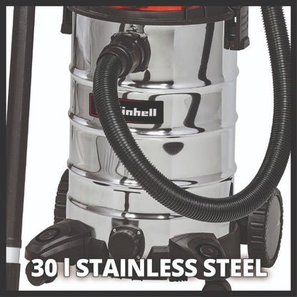 Einhell TC-VC 1930 SA 30 Litre Stainless Steel Wet &amp; Dry Vac with Power Take Off 230V