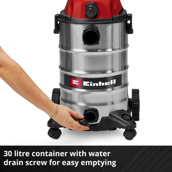 Einhell TC-VC 3055 SA 30 Litre Stainless Steel Wet &amp; Dry Vac with Power Take Off 230V