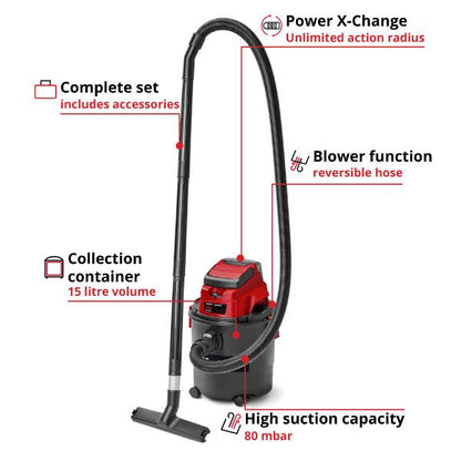 Einhell TE-VC 2230 SACL 30 Litre Stainless Steel L Class Wet &amp; Dry Vac with Power Take Off 230V