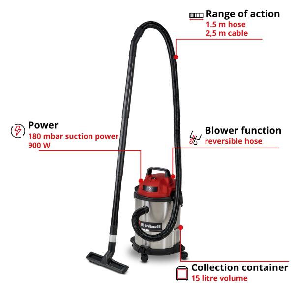 Einhell PXC 18V TE-VC 18/10 Li 10 Litre Wet &amp; Dry Vac - Bare Unit