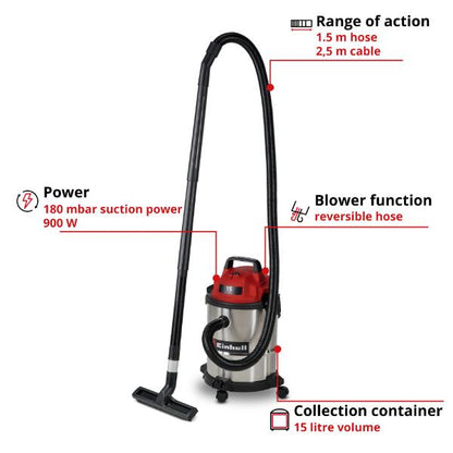 Einhell PXC 18V TE-VC 18/10 Li 10 Litre Wet &amp; Dry Vac - Bare Unit