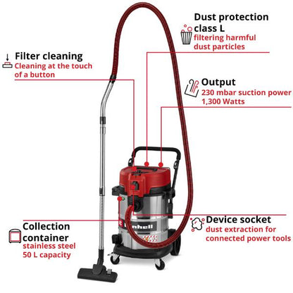 Einhell PXC 36V TE-VC 36/25 Li S 25 Litre Stainless Steel Wet and Dry Vac - Bare Unit