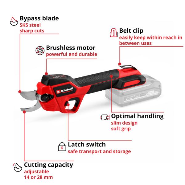 Einhell Professional PXC 18V GP-LS 18/28 Li Cordless Brushless Pruning Shears - Bare Unit
