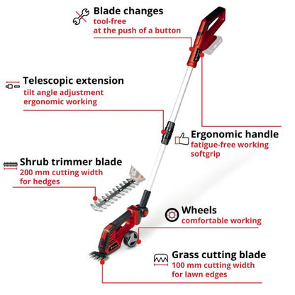 Einhell PXC 18V GE-CG 18/100 Li T Cordless Grass and Bush Shear - Bare Unit