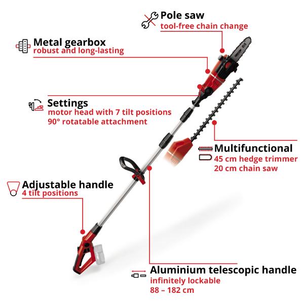 Einhell PXC 18V GE-HC 18 Li T Cordless High Reach Hedge Trimmer and Pruner - Bare Unit
